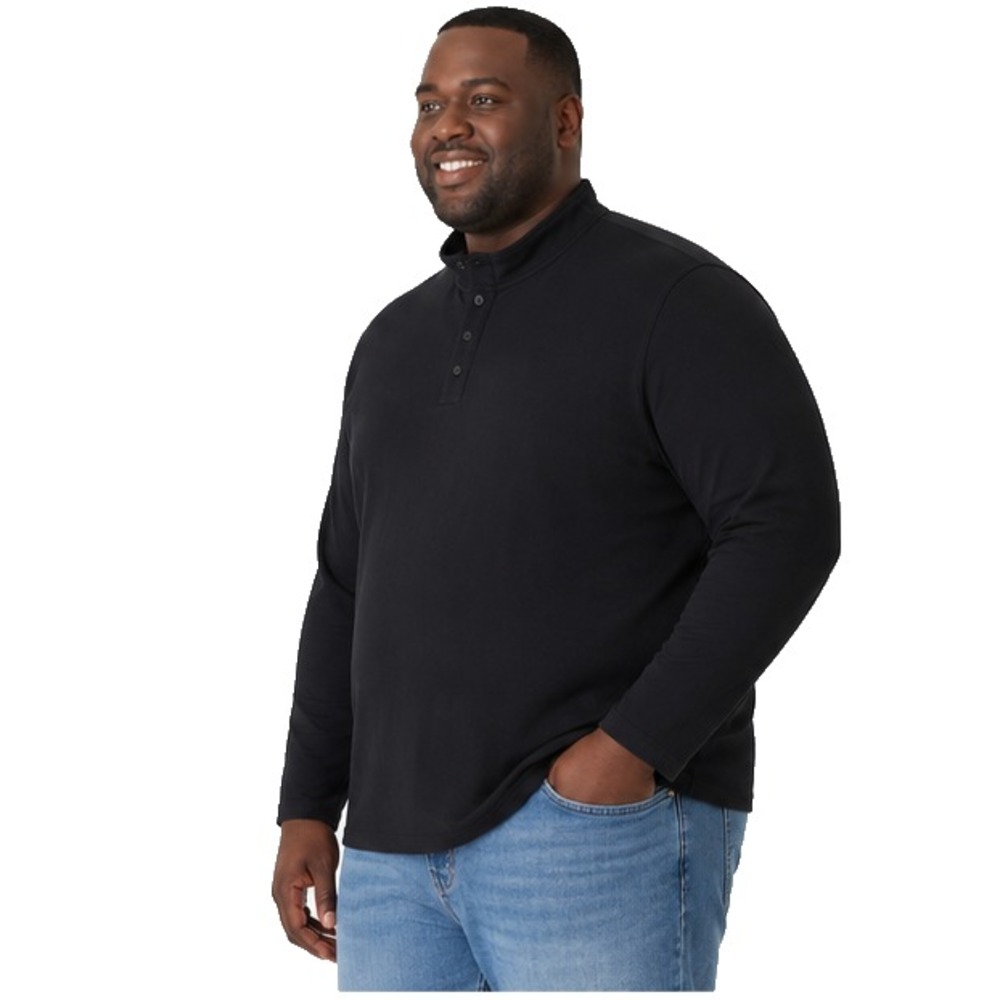 Chaps Mens Quilted Pullover Size 2XB Black Jersey Snap Mock Neck Big Tall Knit